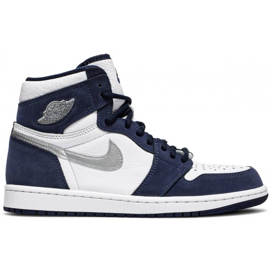 Jordan 1 Retro High co.JP 'Midnight Navy' 2020" Bianco/Marina di mezzanotte/Argento metallizzato AJ 1 ScarpeDC1788 100