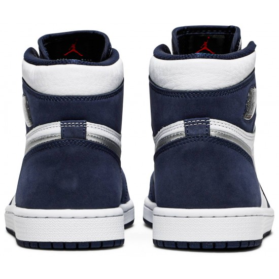 Jordan 1 Retro High co.JP 'Midnight Navy' 2020" Bianco/Marina di mezzanotte/Argento metallizzato AJ 1 ScarpeDC1788 100