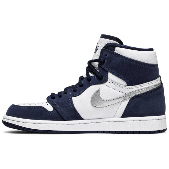 Jordan 1 Retro High co.JP 'Midnight Navy' 2020" Bianco/Marina di mezzanotte/Argento metallizzato AJ 1 ScarpeDC1788 100