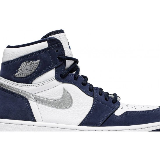 Jordan 1 Retro High co.JP 'Midnight Navy' 2020" Bianco/Marina di mezzanotte/Argento metallizzato AJ 1 ScarpeDC1788 100