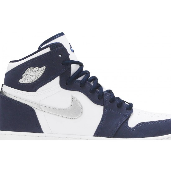 Jordan 1 Retro High co.JP GS 'Midnight Navy' 2020
 Bianco/Marina di mezzanotte/Argento metallizzato AJ 1 Scarpe 575441 141