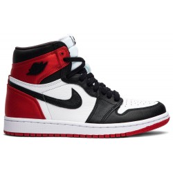 Donne Jordan 1 Retro High 'Satin Black Toe' Nero/Bianco-Rosso college AJ 1 ScarpeCD0461 016