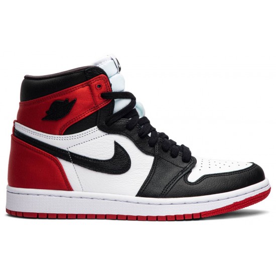 Donne Jordan 1 Retro High 'Satin Black Toe' Nero/Bianco-Rosso college AJ 1 ScarpeCD0461 016