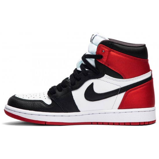 Donne Jordan 1 Retro High 'Satin Black Toe' Nero/Bianco-Rosso college AJ 1 ScarpeCD0461 016