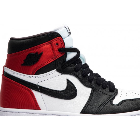 Donne Jordan 1 Retro High 'Satin Black Toe' Nero/Bianco-Rosso college AJ 1 ScarpeCD0461 016