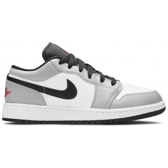 Jordan 1 Low GS 'Light Smoke Grey'
 Grigio Fumé Chiaro/Rosso Palestra/Bianco AJ 1 Scarpe 553560 030