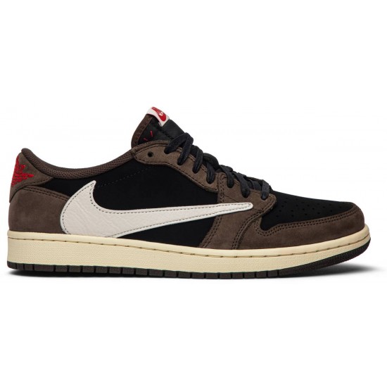 Travis Scott x Jordan 1 Low 'Mocha' Black/Dark Mocha-University Red-Sail AJ 1 ScarpeCQ4277 001