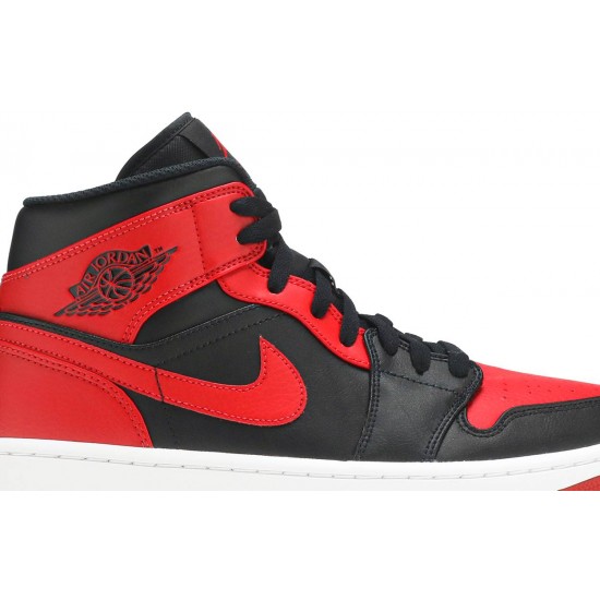 Jordan 1 Mid 'Banned' Nero/Rosso Università/Nero/Bianco AJ 1 Scarpe554724 074