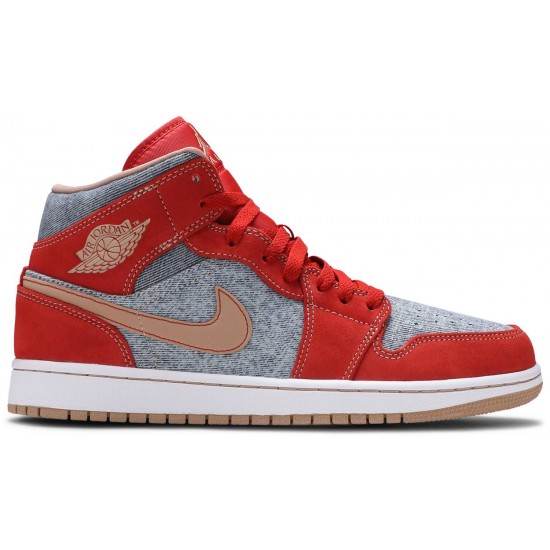 Jordan 1 Mid 'Denim Red'
 Cinabro/Canapa/Bianco AJ 1 Scarpe DM4352 600