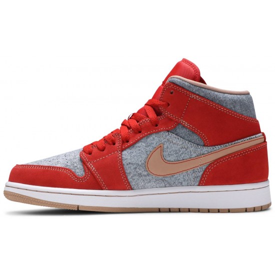 Jordan 1 Mid 'Denim Red'
 Cinabro/Canapa/Bianco AJ 1 Scarpe DM4352 600