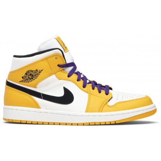 Jordan 1 Mid 'Lakers'
 University Gold/Pale Ivory-Court Purple-Black AJ 1 Scarpe 852542 700