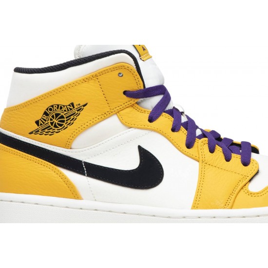 Jordan 1 Mid 'Lakers'
 University Gold/Pale Ivory-Court Purple-Black AJ 1 Scarpe 852542 700