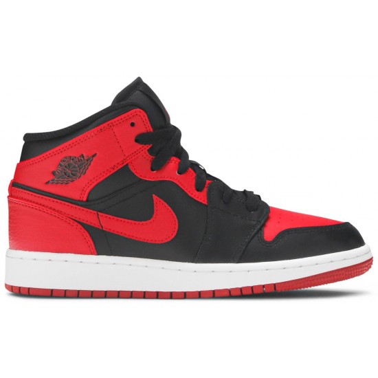 Jordan 1 Mid GS 'Banned'
 Nero/Rosso Università/Nero/Bianco AJ 1 Scarpe 554725 074