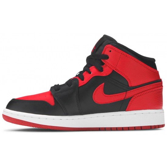 Jordan 1 Mid GS 'Banned'
 Nero/Rosso Università/Nero/Bianco AJ 1 Scarpe 554725 074