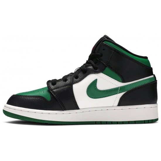 Jordan 1 Mid GS 'Black Pine Green'
 Nero/Bianco/Rosso palestra/Verde pino AJ 1 Scarpe 554725 067