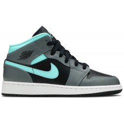 Jordan 1 Mid GS 'Grey Aqua'
 Nero/Aqua chiaro/Grigio Fumo Scuro AJ 1 Scarpe 554725 063