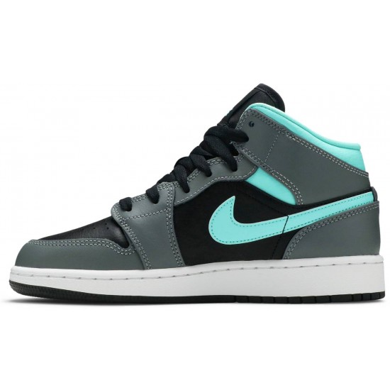 Jordan 1 Mid GS 'Grey Aqua'
 Nero/Aqua chiaro/Grigio Fumo Scuro AJ 1 Scarpe 554725 063