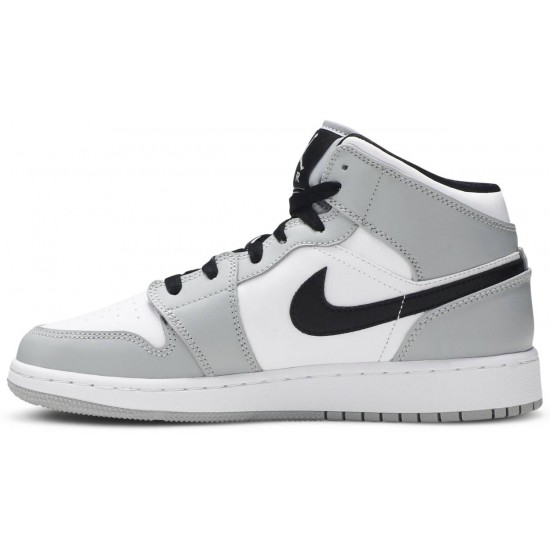 Jordan 1 Mid GS 'Light Smoke Grey'
 Grigio Fumé Chiaro/Nero/Bianco AJ 1 Scarpe 554725 092