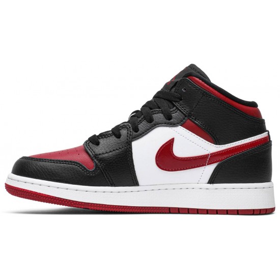 Jordan 1 Mid GS 'Noble Red'
 Nero/rosso nobile/bianco AJ 1 Scarpe 554725 066