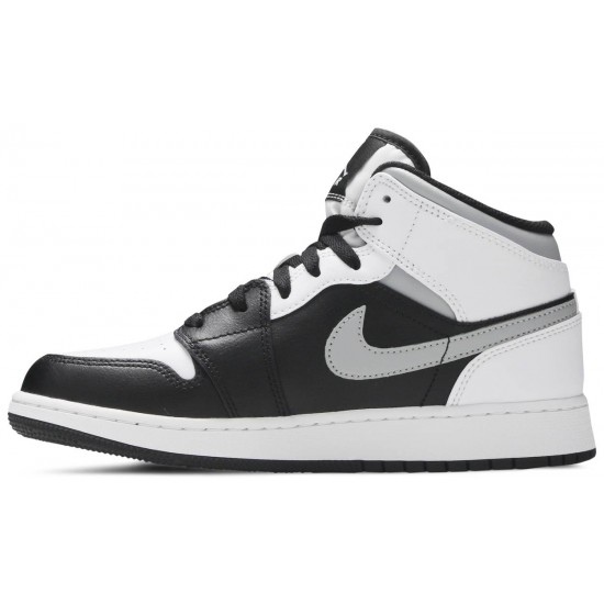 Jordan 1 Mid GS 'White Shadow'
 Nero/Bianco/Grigio Fumo Chiaro AJ 1 Scarpe 554725 073