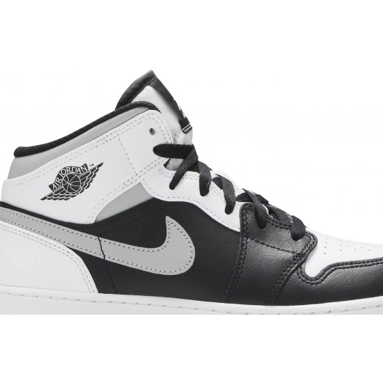 Jordan 1 Mid GS 'White Shadow'
 Nero/Bianco/Grigio Fumo Chiaro AJ 1 Scarpe 554725 073