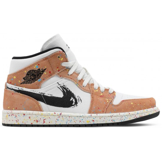 Jordan 1 Mid SE 'Brushstroke Paint Splatter'
 Vela/Nero/Sidro/Cile Rosso AJ 1 Scarpe DA8005 100