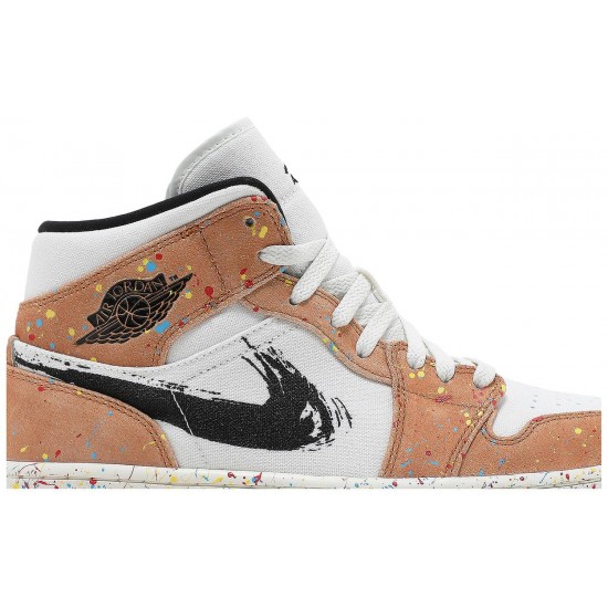 Jordan 1 Mid SE 'Brushstroke Paint Splatter'
 Vela/Nero/Sidro/Cile Rosso AJ 1 Scarpe DA8005 100