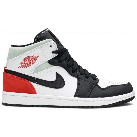 Jordan 1 Mid SE 'Red Black Toe'
 Bianco/Nero/Grigio Fumé Chiaro/Rosso Palestra AJ 1 Scarpe 852542 100