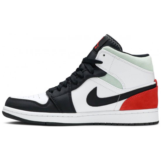 Jordan 1 Mid SE 'Red Black Toe'
 Bianco/Nero/Grigio Fumé Chiaro/Rosso Palestra AJ 1 Scarpe 852542 100