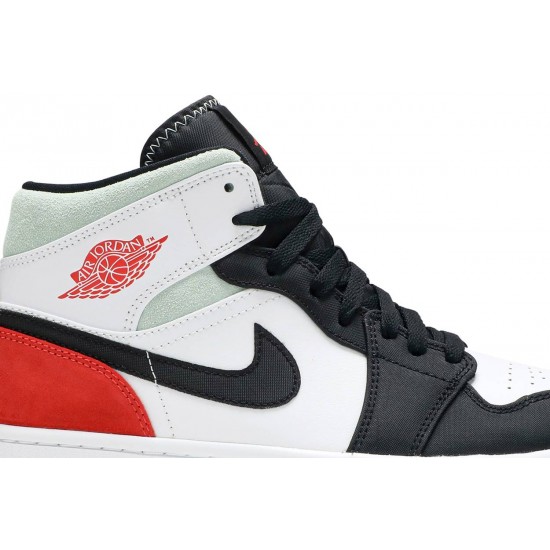 Jordan 1 Mid SE 'Red Black Toe'
 Bianco/Nero/Grigio Fumé Chiaro/Rosso Palestra AJ 1 Scarpe 852542 100