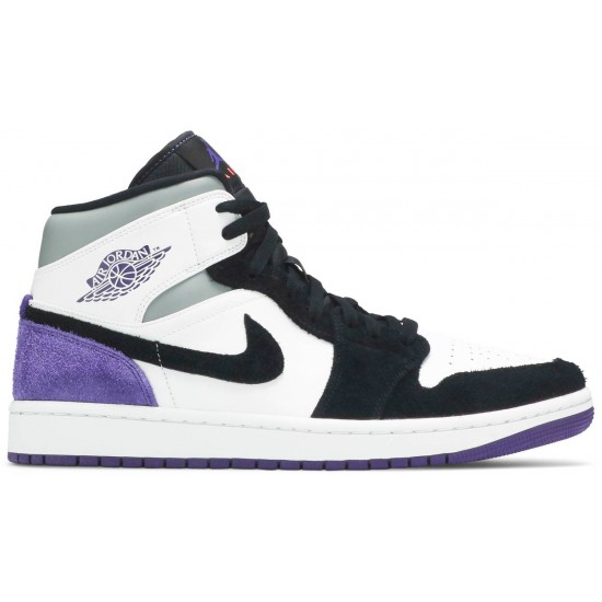 Jordan 1 Mid SE 'Varsity Purple' Bianco/Nero/Luce Solar Flare Heather/Varsity Purple AJ 1 Scarpe852542 105