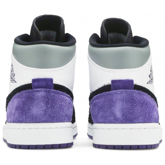 Jordan 1 Mid SE 'Varsity Purple' Bianco/Nero/Luce Solar Flare Heather/Varsity Purple AJ 1 Scarpe852542 105